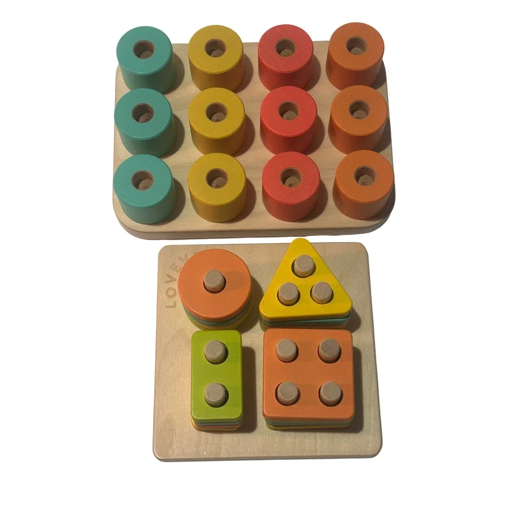 Lovevery Wooden Montessori Toy Set Stacking Peg Board and Sort Puzzle Toddler